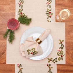 Christmas Botanical Table Runner Natural 14 x 54