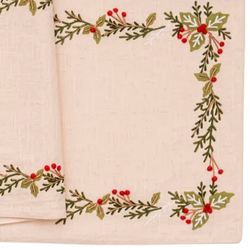 Christmas Botanical Table Runner Natural 14 x 54