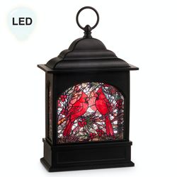 Winter Cardinals Swirl LED Lantern Red