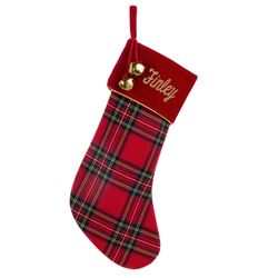 Jingle Bell Plaid Stocking Red