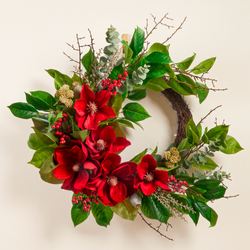 Vibrant Holiday Magnolia Wreath Red