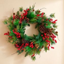 Berry and Pine Cone Wreath Green