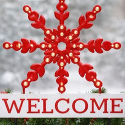 Snowflake Welcome LED Planter Stake Red