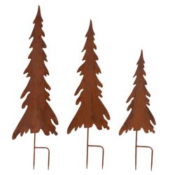 Woodland Tree Yard Stakes Brown Set of Three