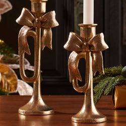 Holiday Trumpet Candleholders Gold Set of Two