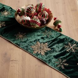 Beaded Snowflake Table Runner Green 14 x 72
