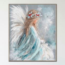 Starlit Wish Angel Framed Canvas Wall Art Blue