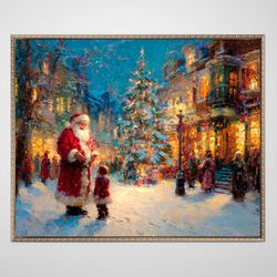 Santa in Town Center Framed Canvas Wall Art Multi Warm