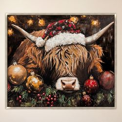Festive Highland Spirit Framed Canvas Wall Art Multi Warm