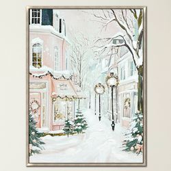 Winter Lane Framed Canvas Wall Art Pink