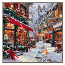 Christmas on Main Street II Framed Canvas Wall Art Multi Warm