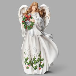 Angel with Wreath Table Sculpture White