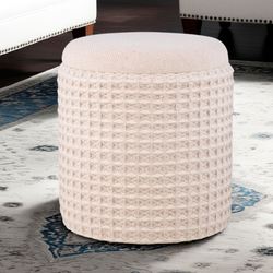 Handwoven Waffle Storage Ottoman Cream