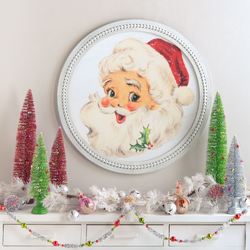 Vintage Santa Claus Framed Wall Art Weathered White