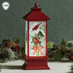 Holiday Cardinals Swirl LED Lantern Red