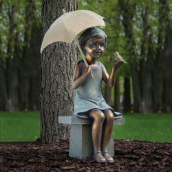 Girl on Bench Garden Sculpture Verdi Bronze