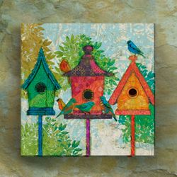 Three Neighbors Birdhouse Canvas Wall Art Multi Bright