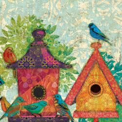 Three Neighbors Birdhouse Canvas Wall Art Multi Bright