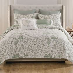 Heritage Toile Mini Coverlet Set Sage