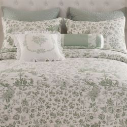 Heritage Toile Mini Coverlet Set Sage