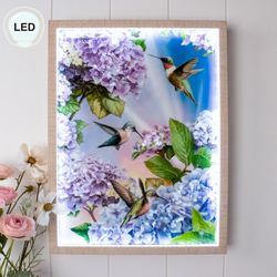 Hummingbirds Lighted Framed Wall Art Blue