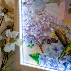 Hummingbirds Lighted Framed Wall Art Blue