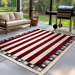 Stars and Stripes Rectangle Rug Red