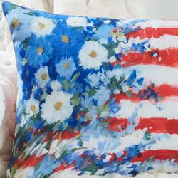 Flowers on Flag Decorative Pillow Red