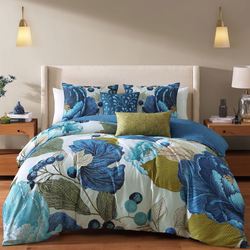 Floral Tapestry Comforter Bed Set Blue