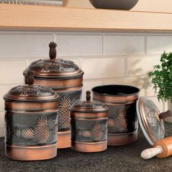 Pineapple Kitchen Canisters Antique Copper Set of Four