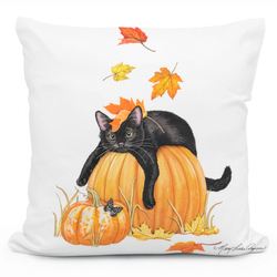Cozy Autumn Black Cat Accent Pillow Multi Earth
