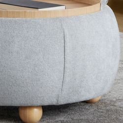 Round Pouf Storage Ottoman with Tray Top