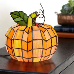 Pumpkin Stained Glass Accent Lamp Orange