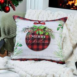 Christmas Ornament Decorative Pillow Red 18 Square