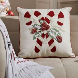 Candy Cane Decorative Pillow Ivory 18 Square