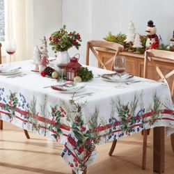 Pine Berry Rectangle Tablecloth White