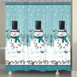 Friendly Snowmen Shower Curtain Aqua 71 x 74