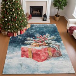 Snow Kissed Gift Rectangle Rug Blue
