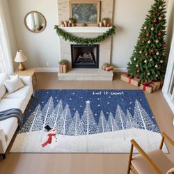 Snowman Stroll Rectangle Rug Navy