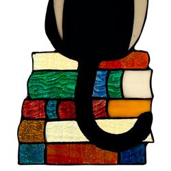 Library Cat Stained Glass Window Panel Multi Jewel