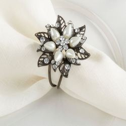 Bejeweled Floral Napkin Rings Graphite Set of Four