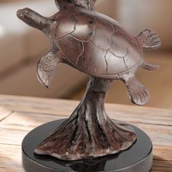 Current Riders Sea Turtle Tabletop Sculpture Verdi Bronze