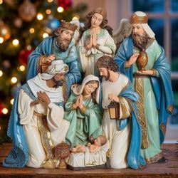 Divine Holy Night Nativity Table Sculpture Blue