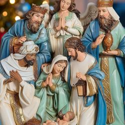 Divine Holy Night Nativity Table Sculpture Blue