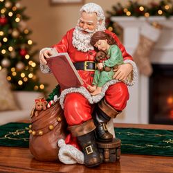 Santa Claus Reading to Child Table Sculpture Red