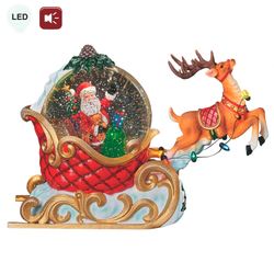 Santa and Reindeer LED Musical Water Globe Red