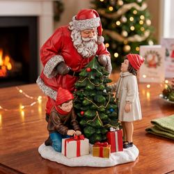 Santa with Children Table Sculpture Red