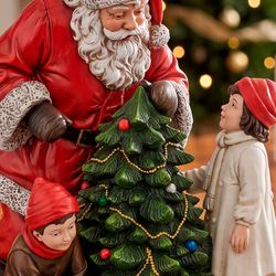 Santa with Children Table Sculpture Red