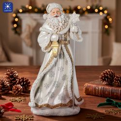 Santa Claus with Staff Lighted Sculpture Pearl