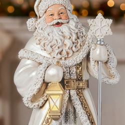 Santa Claus with Staff Lighted Sculpture Pearl